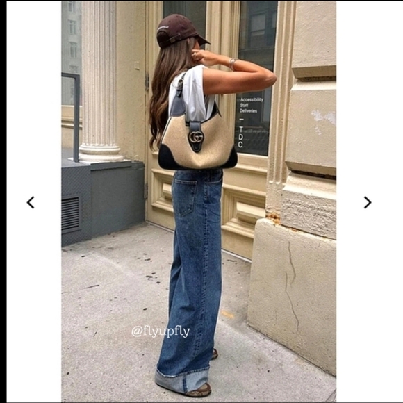 Zara WIDE LEG HIGH WAIST TURNED UP JEANS Blue - Picture 8 of 16